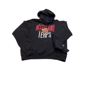 Champion Maryland Terps Hoodie Mens Medium Black Eco Fleece Pullover Sweatshirt